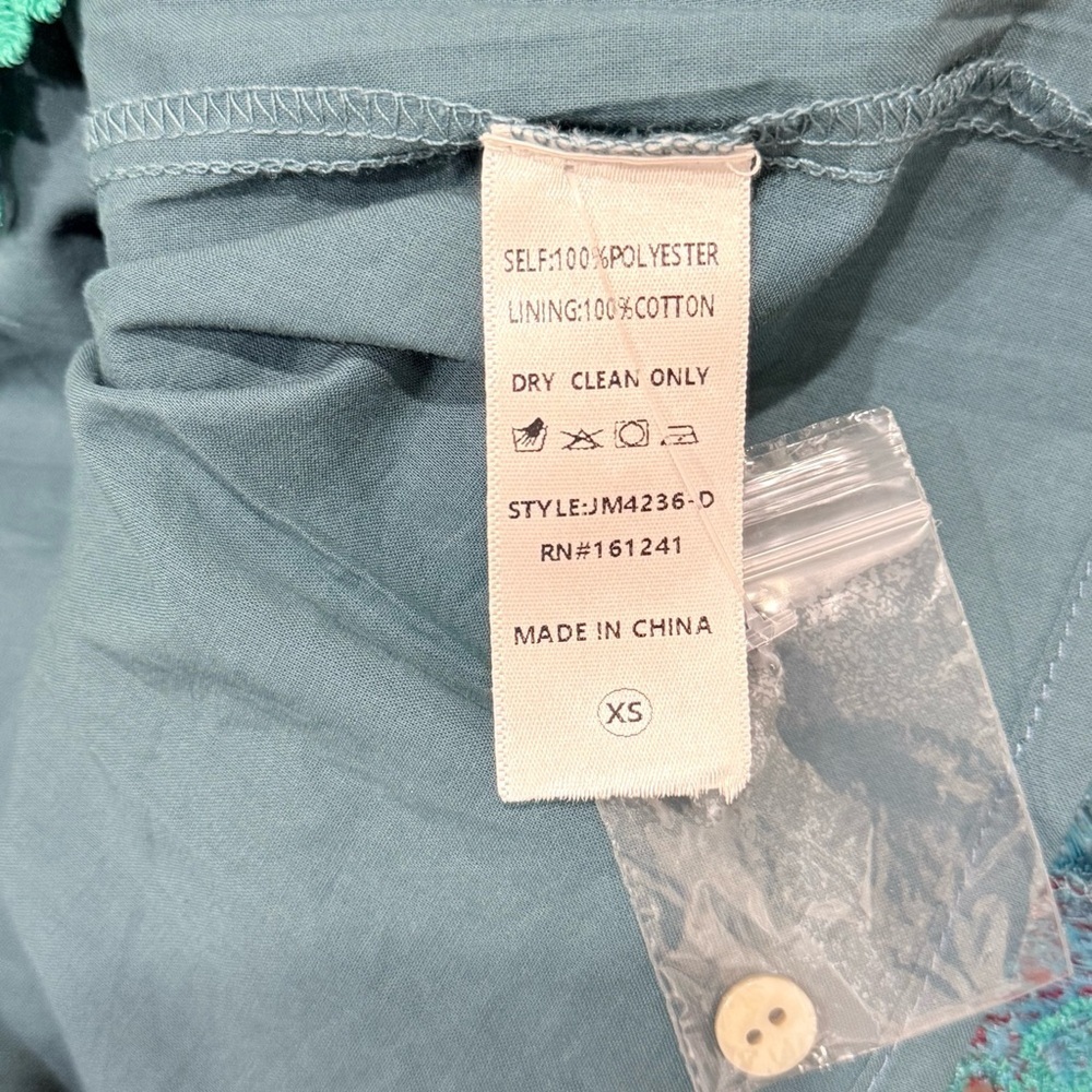 J. Marie Asher XS Floral Lace 3/4 Sleeve Kaftan Short Dress Wine/Blue/Green NWT - Picture 16 of 16